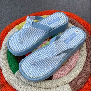 Deadstock BB Blue Gingham Platform Sandals~
